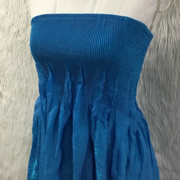 Anthropologie lapis blue gauze crinkle floral elastic summer dress one s… - Picture 2 of 6